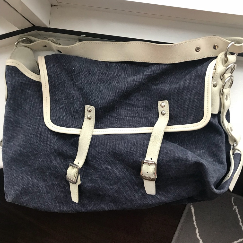 Hogan denim satchel shoulder bag with suede detail
